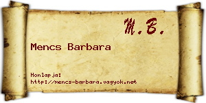 Mencs Barbara névjegykártya